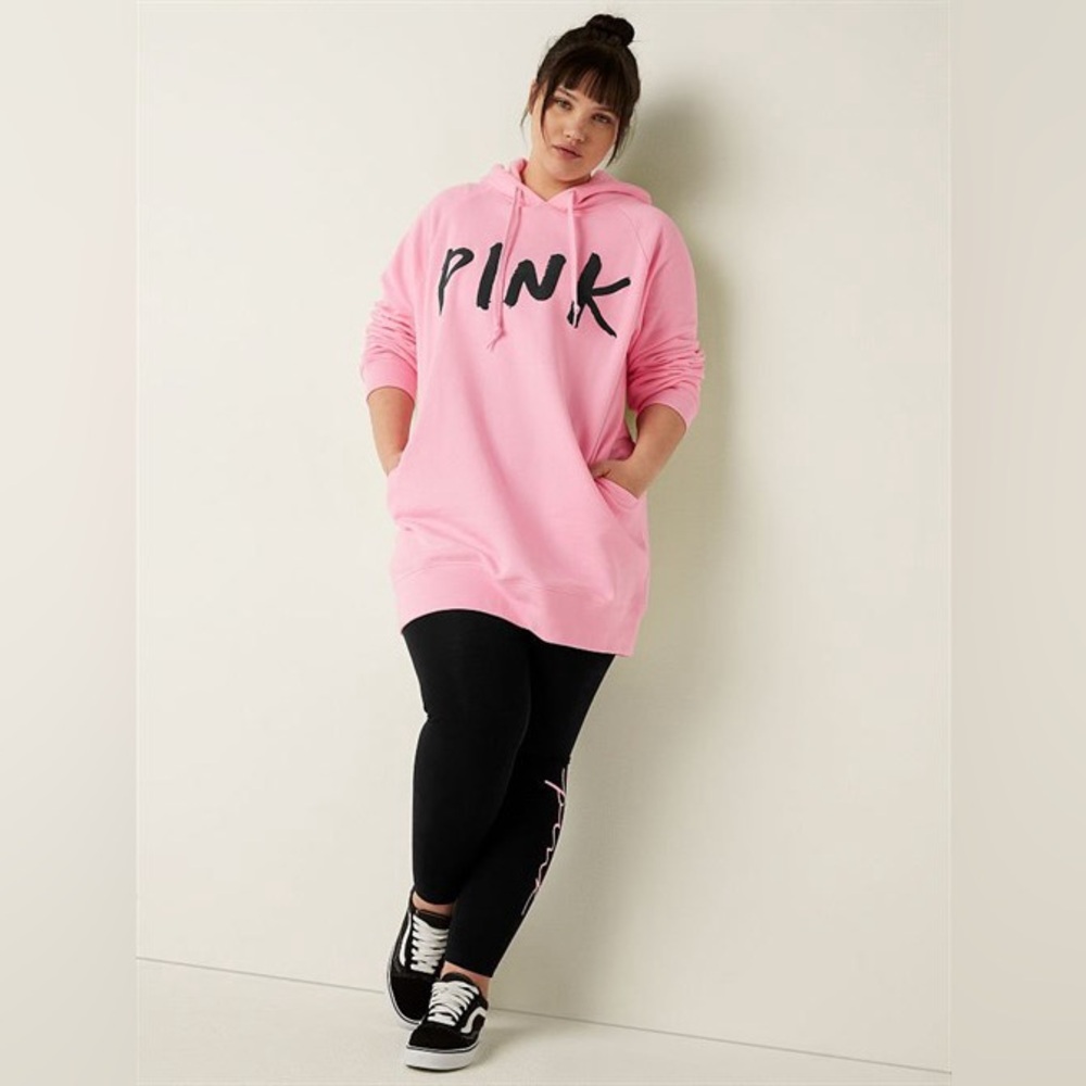 PINK Victoria's Secret Pink Lounge Sweatshirt Hoodie Dress Black Logo Script